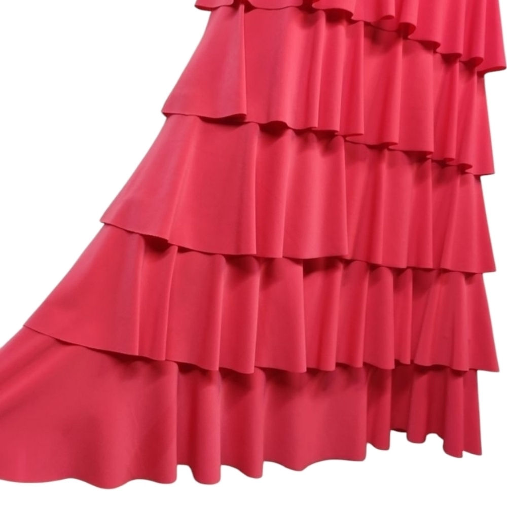 Libra Red Women's Ruffled Shortsleeve Crewneck Stretch Soft Dress Size Medium - Picture 6 of 8